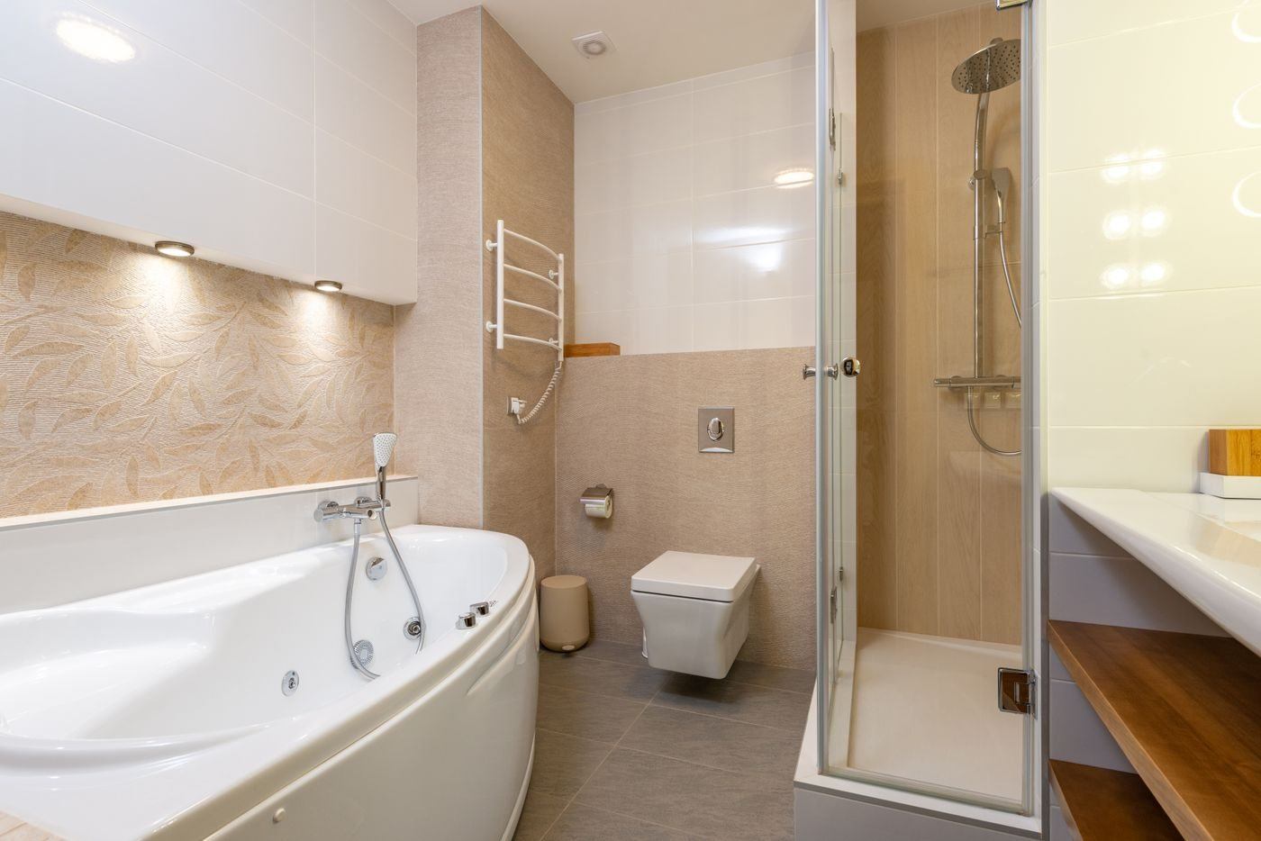 Bathroom Interior with Bathtub and Enclosed Shower — illustrative Pexels photograph
